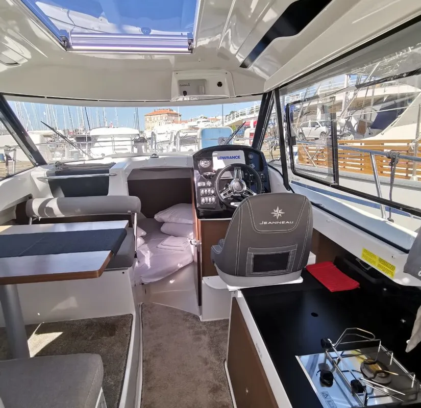 Cockpit of Malizia, a Jeanneau Merry Fisher 795 motorboat at Zadar, Croatia