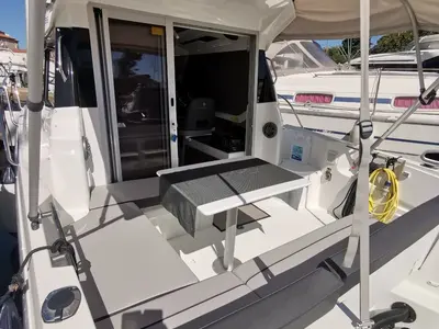 Deck of Malizia, a Jeanneau Merry Fisher 795 motorboat at Zadar, Croatia