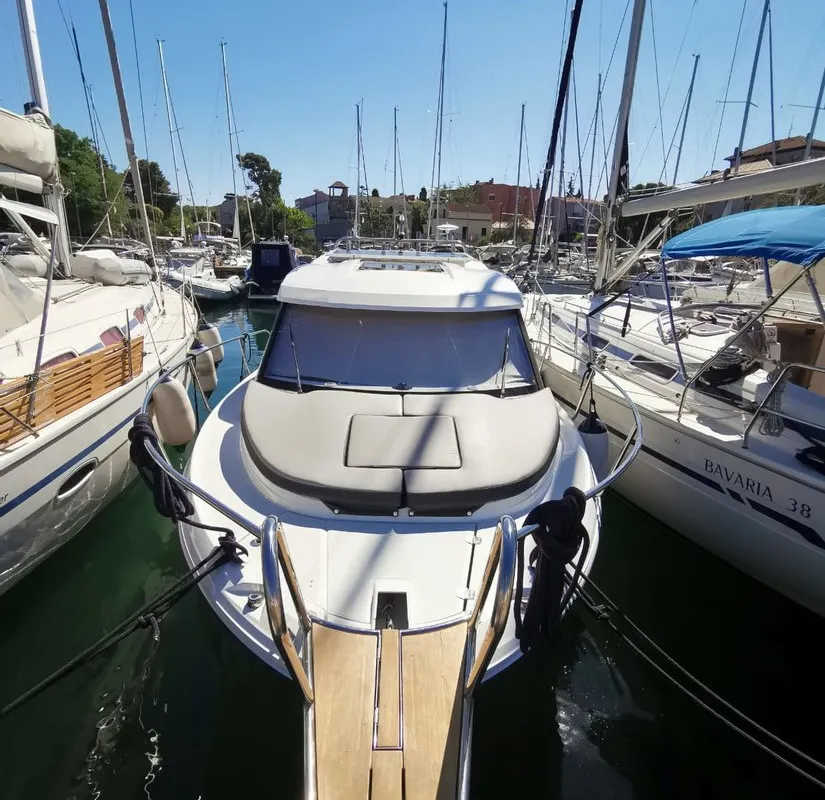 Exterior view of Malizia, a Jeanneau Merry Fisher 795 motorboat at Zadar, Croatia