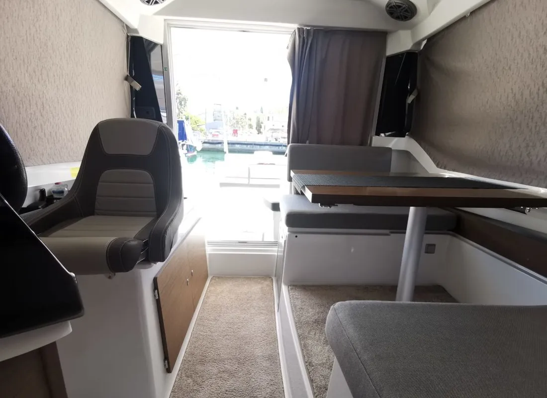 Salon of Malizia, a Jeanneau Merry Fisher 795 motorboat at Zadar, Croatia