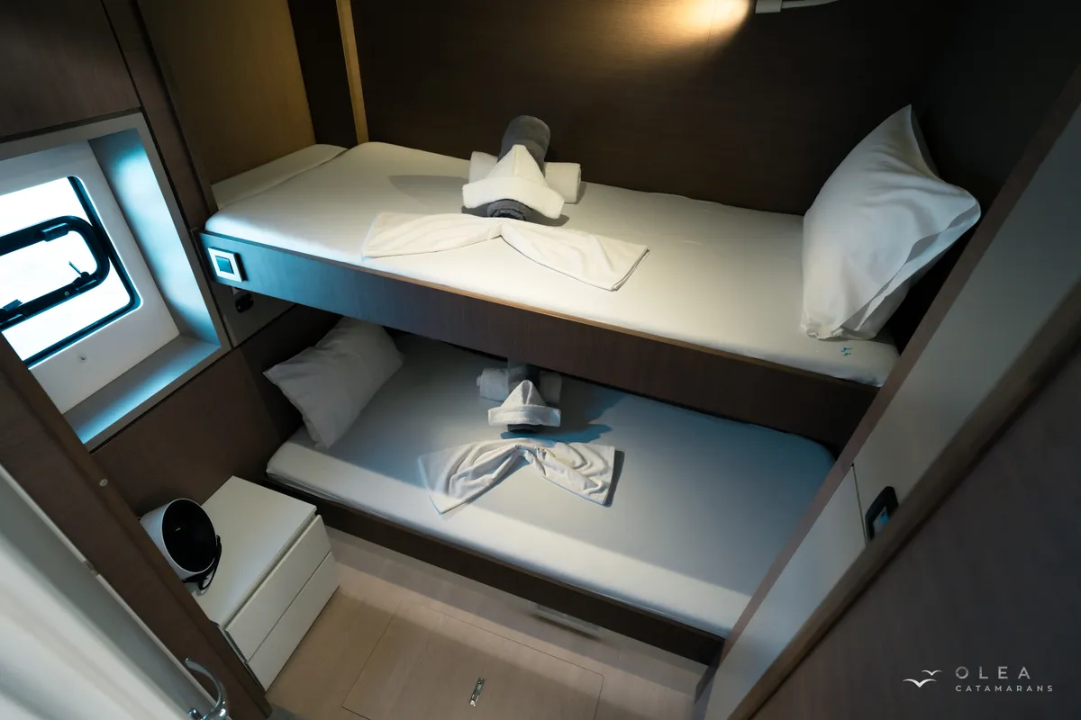 Cabin on Olea II, a Bali 4.8 catamaran at Lefkada, Greece