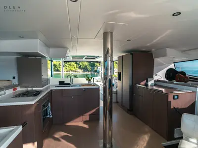 Galley of Olea II, a Bali 4.8 catamaran at Lefkada, Greece