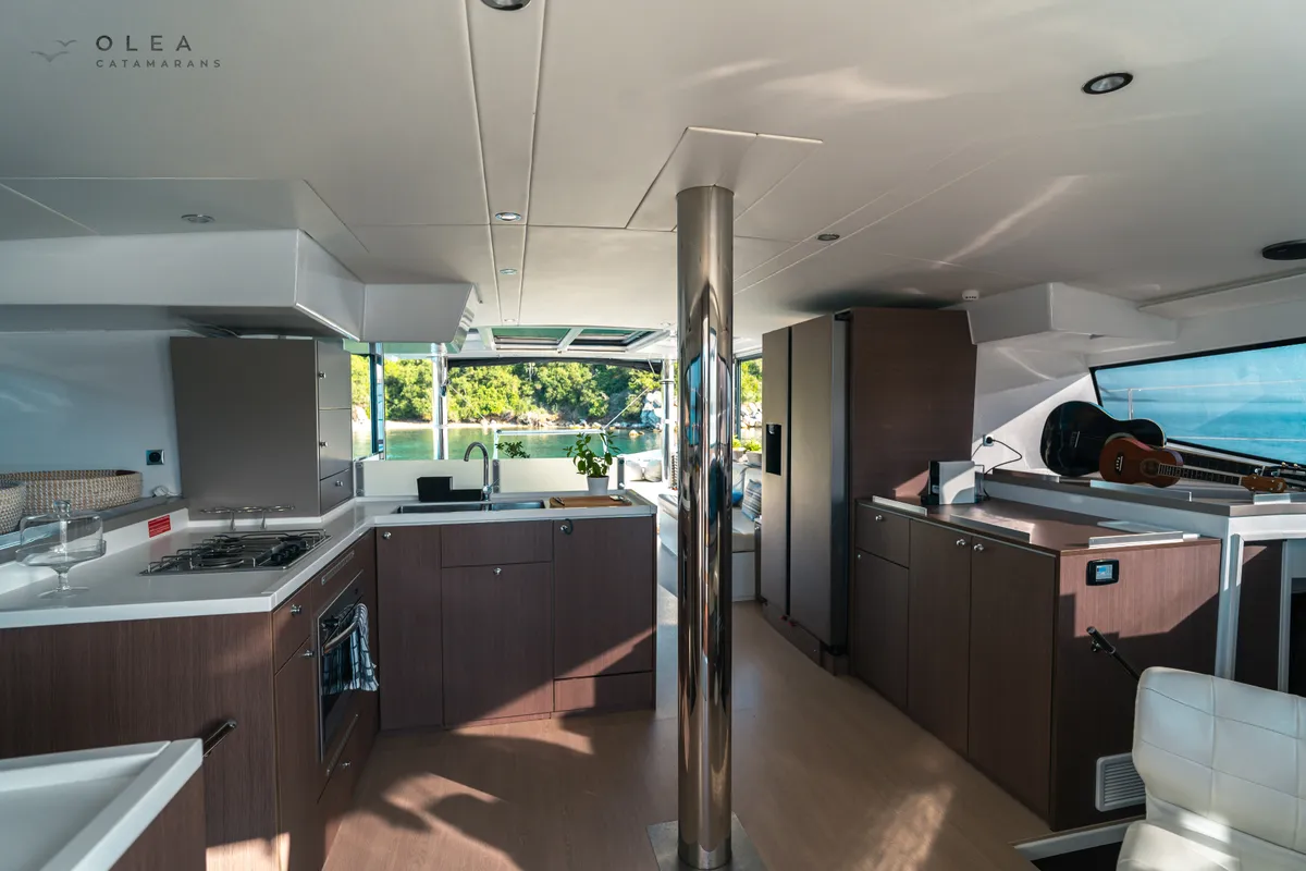 Galley of Olea II, a Bali 4.8 catamaran at Lefkada, Greece