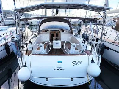 Deck of Bella, a Bavaria Cruiser 41 sailboat at Punat, Croatia
