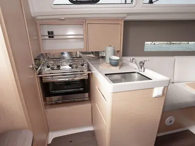 Galley of Moorings Oceanis 30.1 Club, a Beneteau Oceanis 30.1 sailboat at Procida, Italy