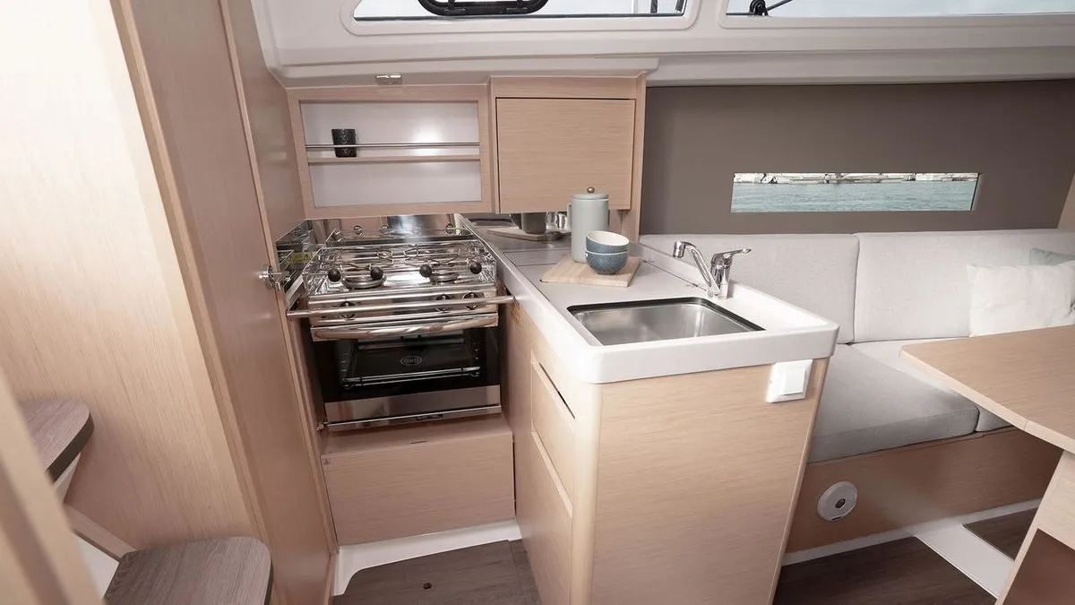 Galley of Moorings Oceanis 30.1 Club, a Beneteau Oceanis 30.1 sailboat at Procida, Italy