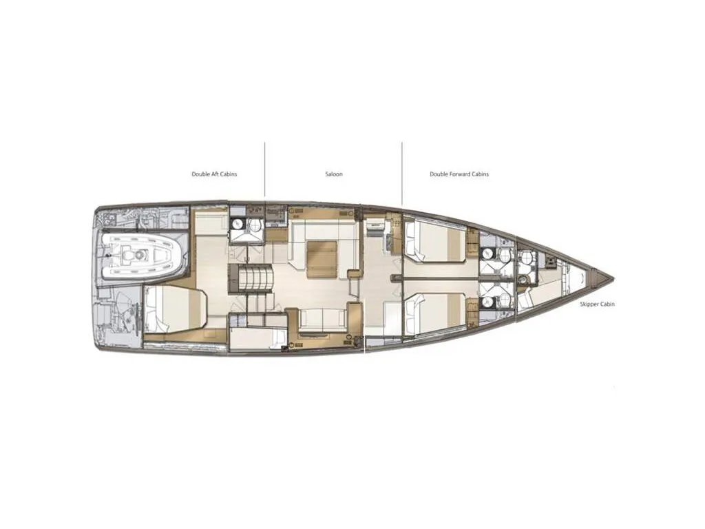 Floor plan of LYRA, a Jeanneau 60 sailboat at Preveza, Greece