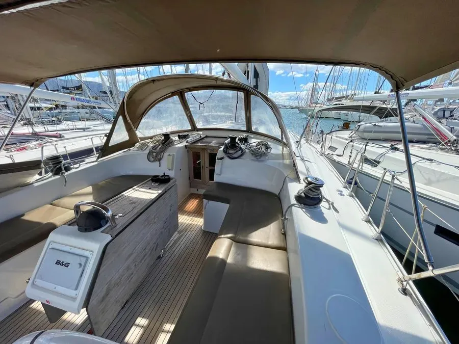 Cockpit of Prince Nikolaos, a Bavaria Cruiser 51 sailboat at Lefkada, Greece