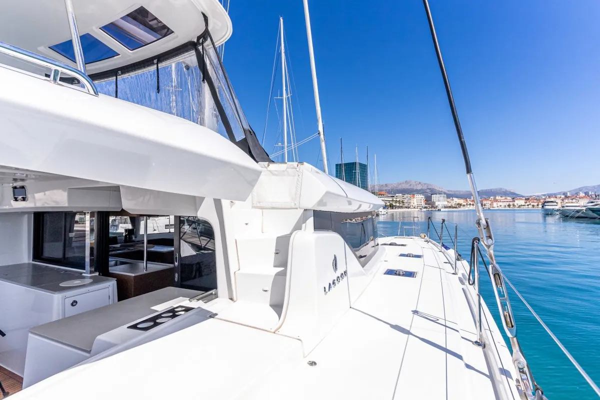 Deck of VELVET BREEZE, a Lagoon 46 catamaran at Općina Rogoznica, Croatia