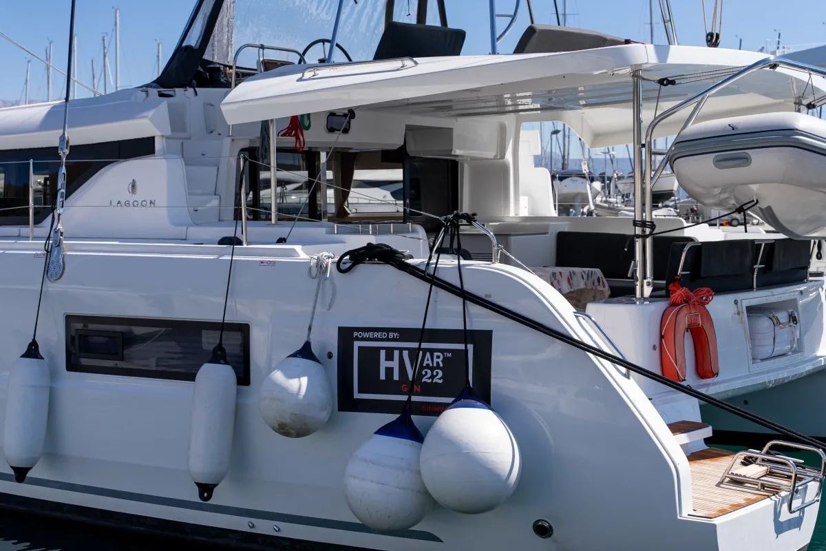 Exterior view of VELVET BREEZE, a Lagoon 46 catamaran at Općina Rogoznica, Croatia