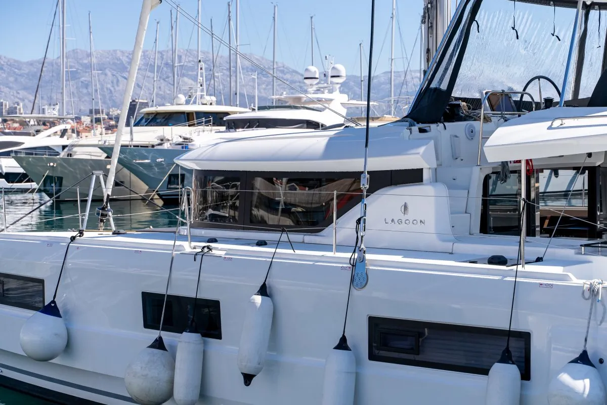 Exterior view of VELVET BREEZE, a Lagoon 46 catamaran at Općina Rogoznica, Croatia