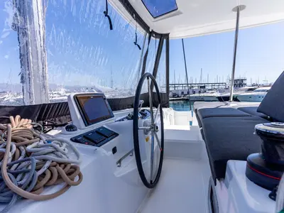 Cockpit of VELVET BREEZE, a Lagoon 46 catamaran at Općina Rogoznica, Croatia