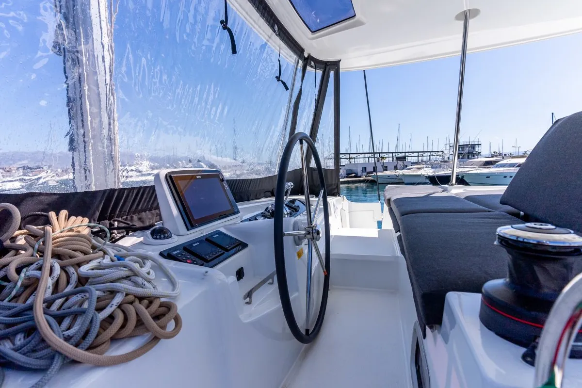 Cockpit of VELVET BREEZE, a Lagoon 46 catamaran at Općina Rogoznica, Croatia