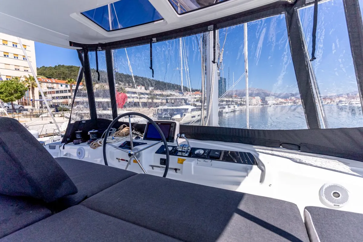 Cockpit of VELVET BREEZE, a Lagoon 46 catamaran at Općina Rogoznica, Croatia