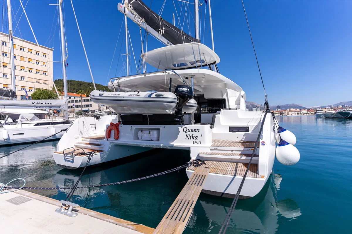 Exterior view of VELVET BREEZE, a Lagoon 46 catamaran at Općina Rogoznica, Croatia