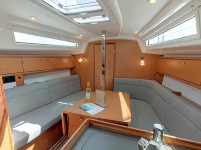 Salon of Galway Girl, a Bavaria Cruiser 34 sailboat at Kontokali, Greece