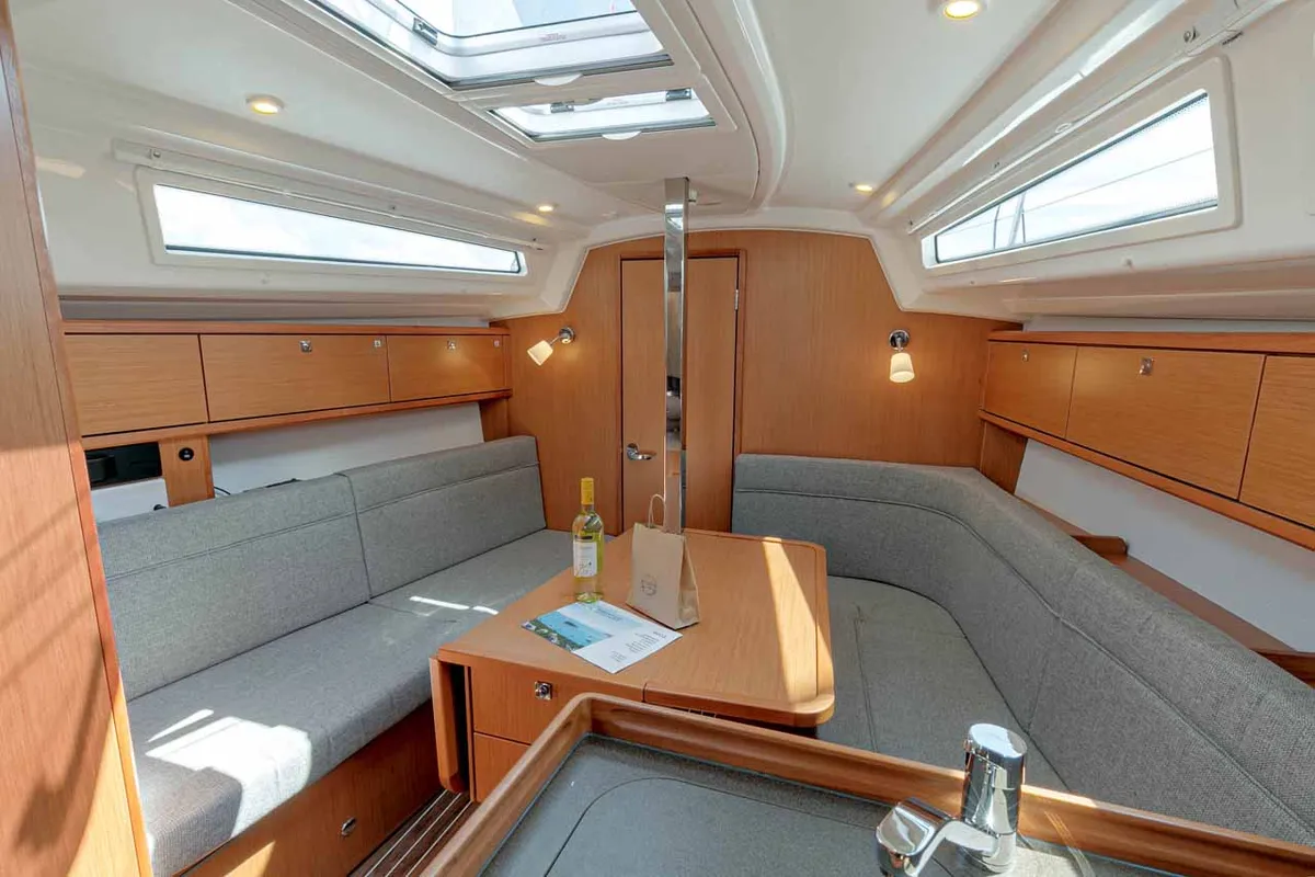 Salon of Galway Girl, a Bavaria Cruiser 34 sailboat at Kontokali, Greece