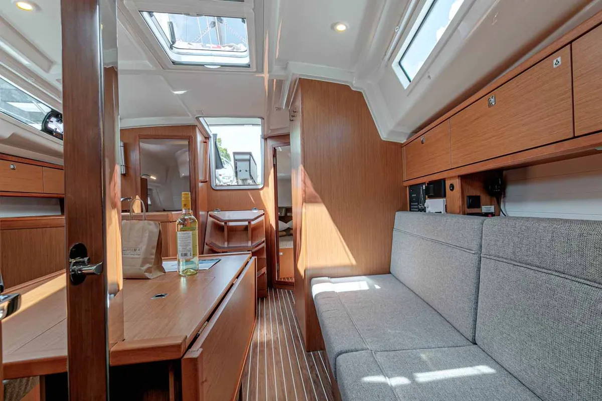 Salon of Galway Girl, a Bavaria Cruiser 34 sailboat at Kontokali, Greece