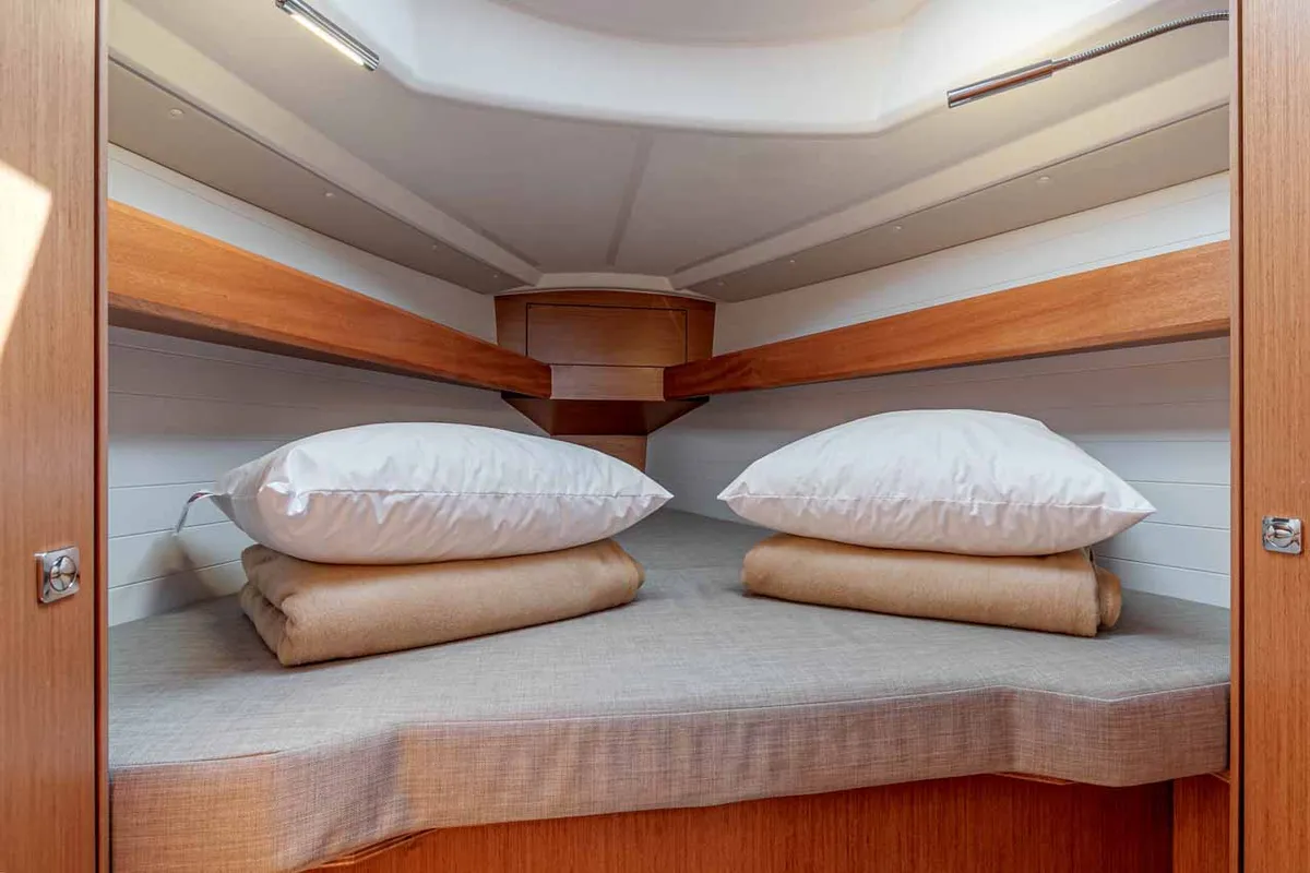 Cabin on Galway Girl, a Bavaria Cruiser 34 sailboat at Kontokali, Greece