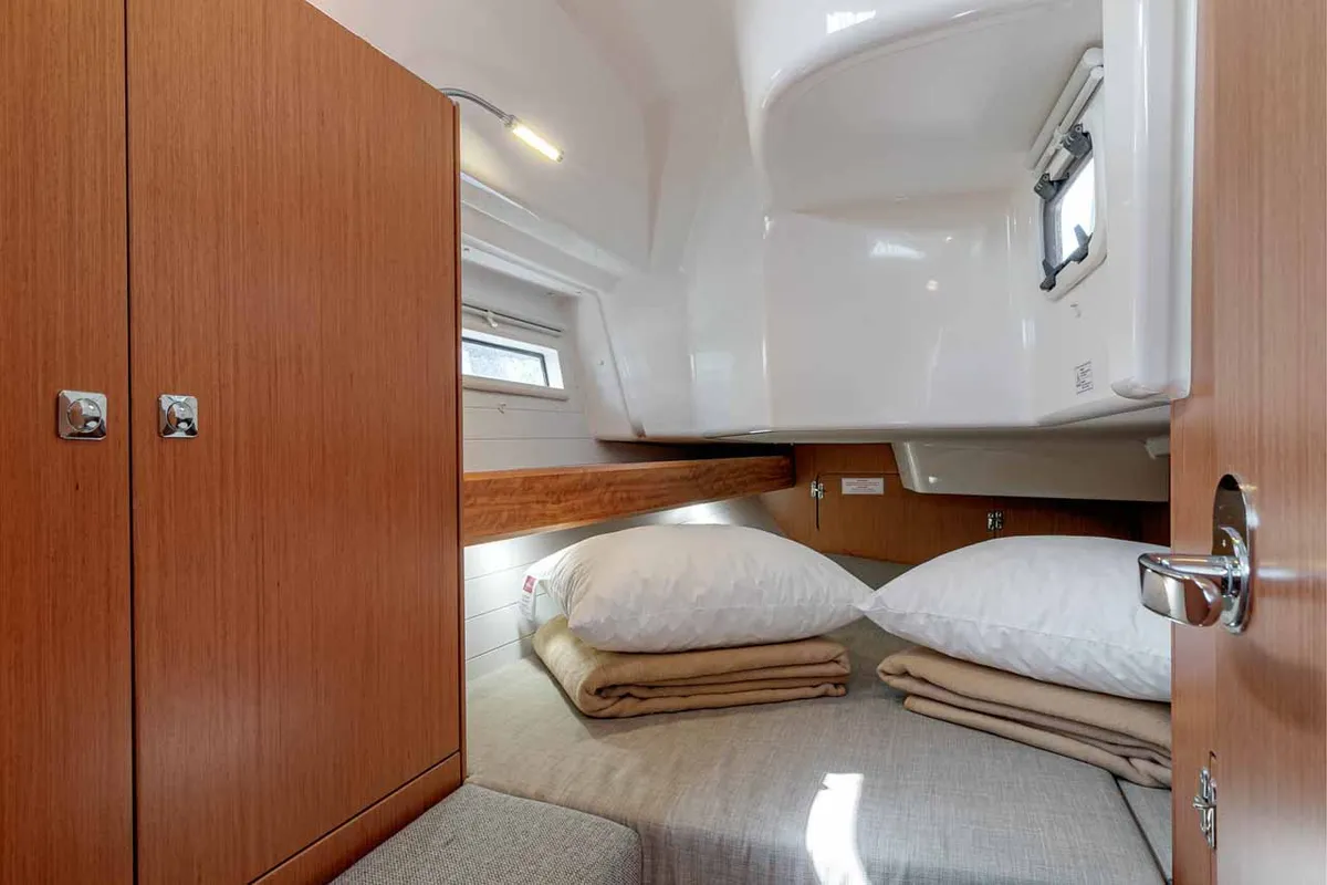 Cabin on Galway Girl, a Bavaria Cruiser 34 sailboat at Kontokali, Greece