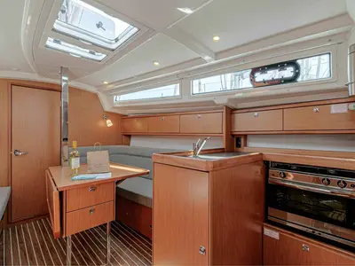 Galley of Galway Girl, a Bavaria Cruiser 34 sailboat at Kontokali, Greece
