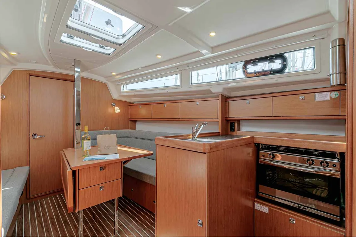 Galley of Galway Girl, a Bavaria Cruiser 34 sailboat at Kontokali, Greece