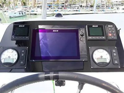Cockpit of l'Argonaute 461/2025, a Lagoon 42 catamaran at Palma de Mallorca, Spain