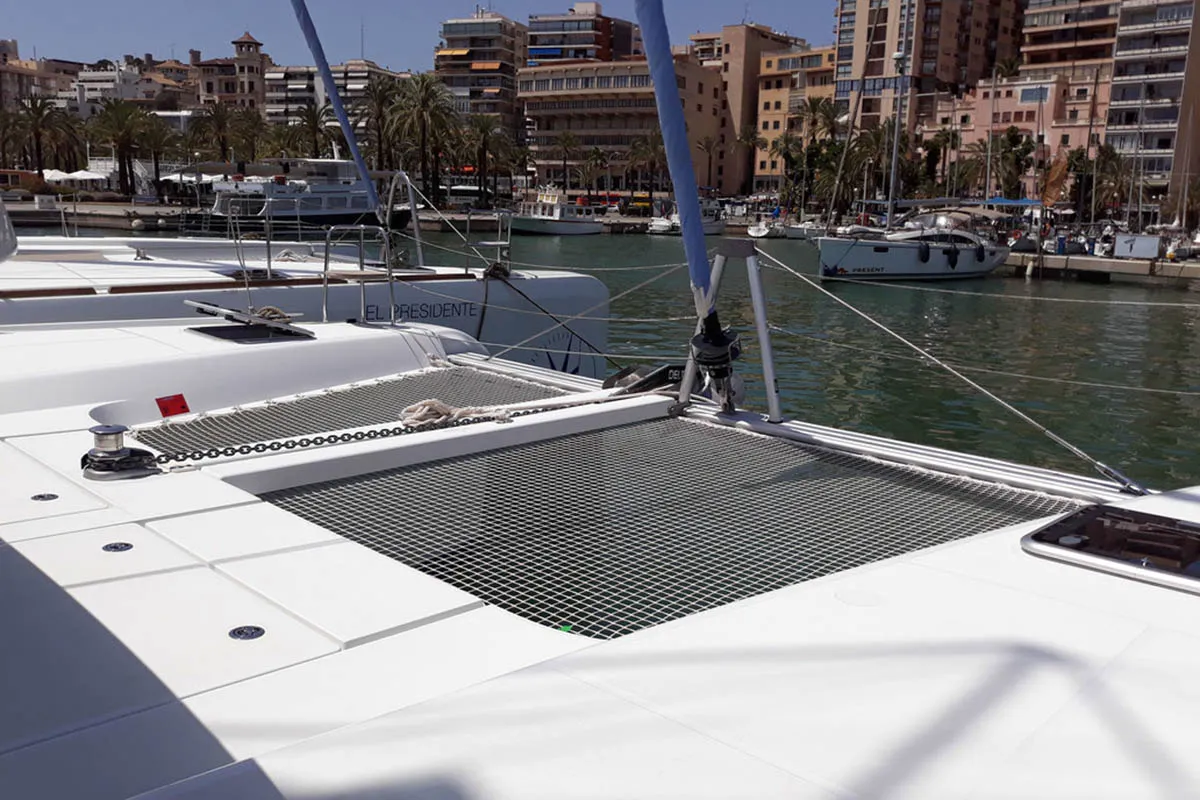 Deck of l'Argonaute 461/2025, a Lagoon 42 catamaran at Palma de Mallorca, Spain