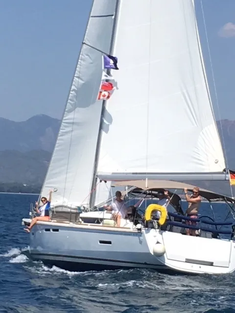 Exterior view of Malea, a Jeanneau Sun Odyssey 419 sailboat at Fethiye, Turkey