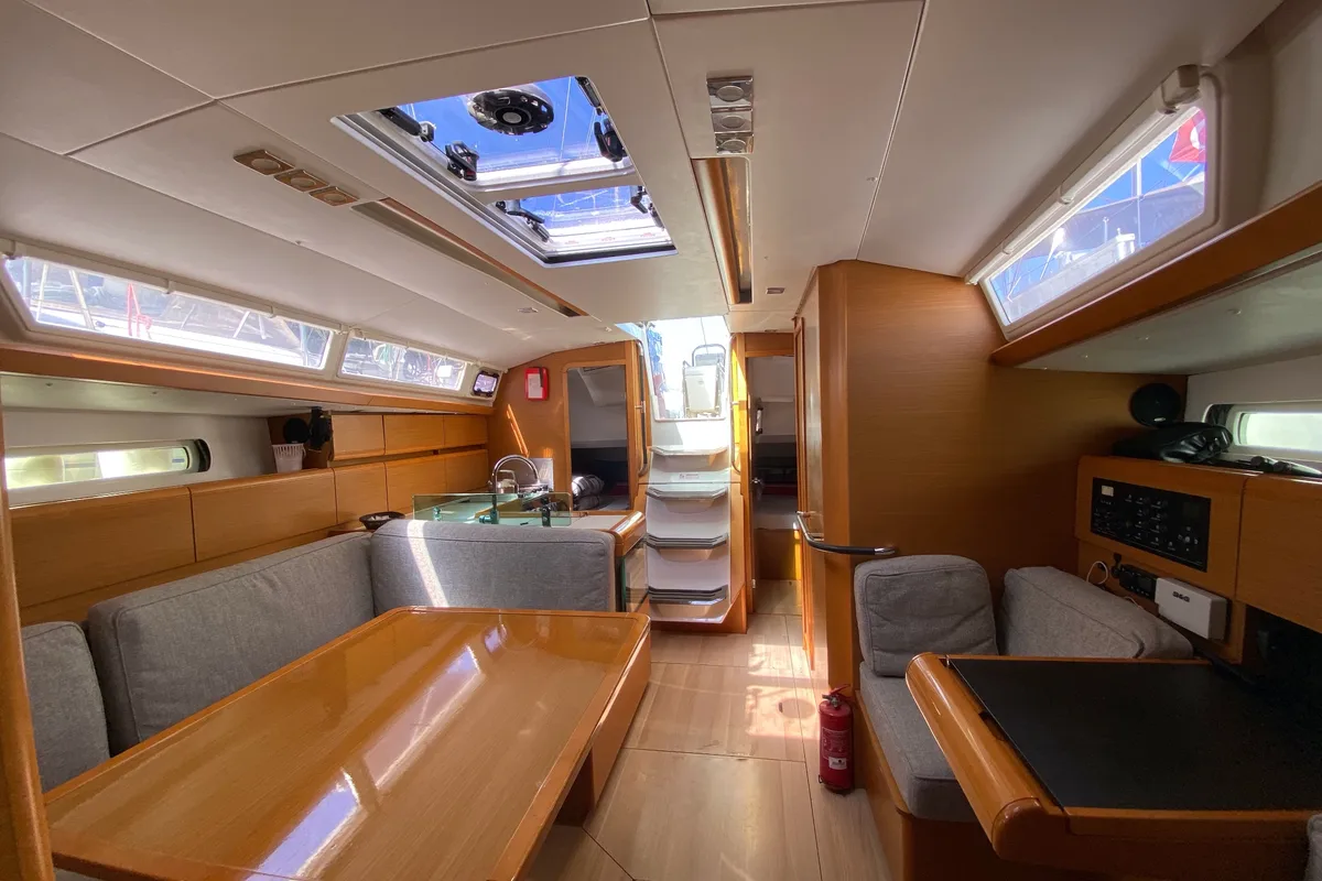 Salon of Malea, a Jeanneau Sun Odyssey 419 sailboat at Fethiye, Turkey