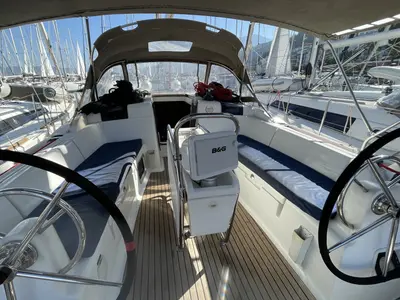 Cockpit of Malea, a Jeanneau Sun Odyssey 419 sailboat at Fethiye, Turkey