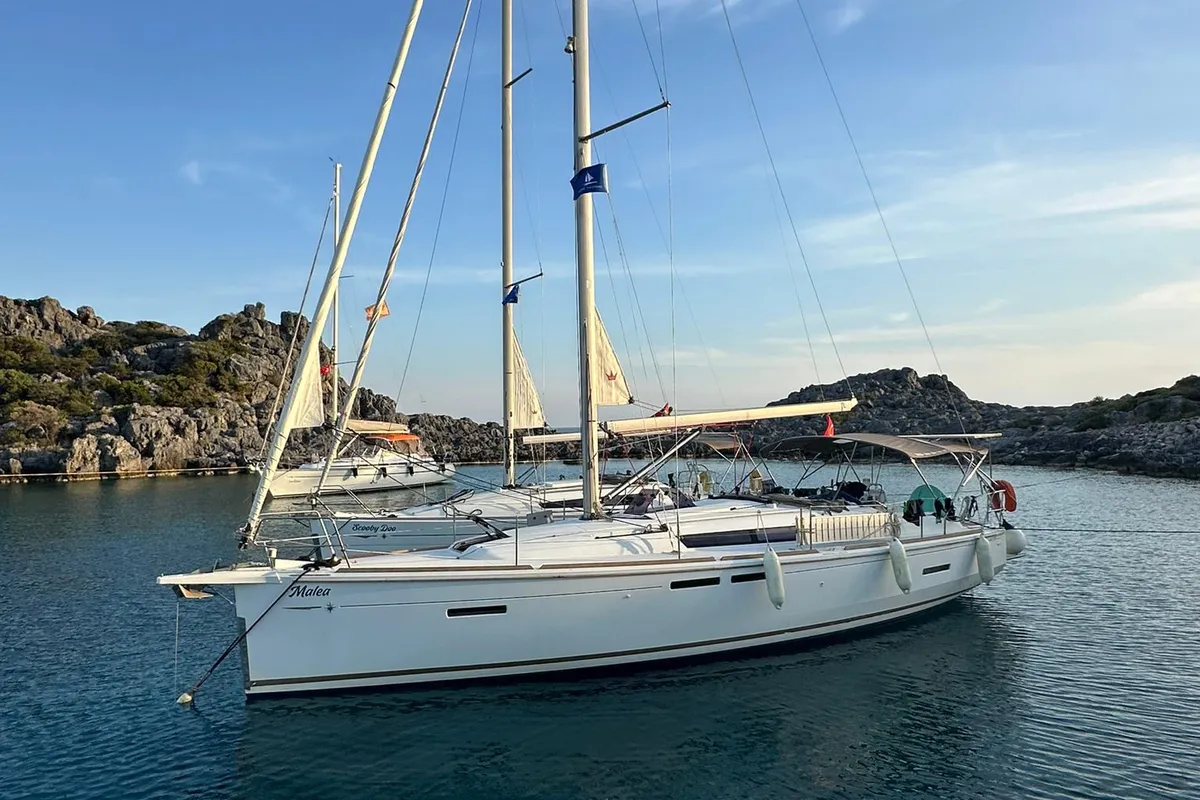 Exterior view of Malea, a Jeanneau Sun Odyssey 419 sailboat at Fethiye, Turkey