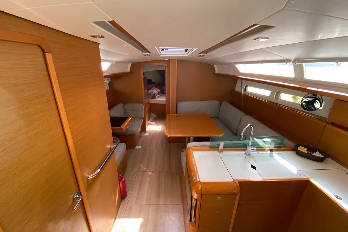 Salon of Malea, a Jeanneau Sun Odyssey 419 sailboat at Fethiye, Turkey