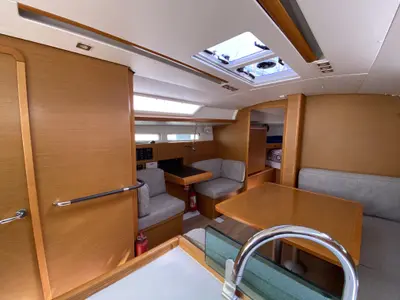 Salon of Malea, a Jeanneau Sun Odyssey 419 sailboat at Fethiye, Turkey