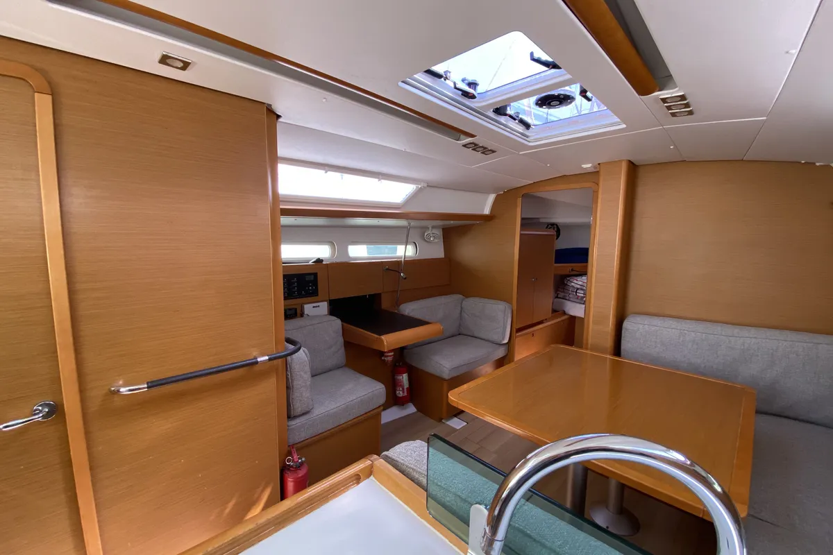 Salon of Malea, a Jeanneau Sun Odyssey 419 sailboat at Fethiye, Turkey
