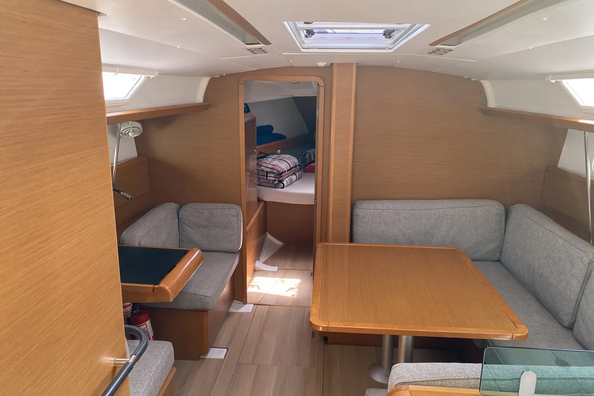 Salon of Malea, a Jeanneau Sun Odyssey 419 sailboat at Fethiye, Turkey