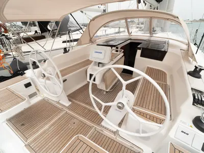 Cockpit of VRONTIS |Inverter|, a Hanse 418 sailboat at Municipal Unit of Lefkada, Greece