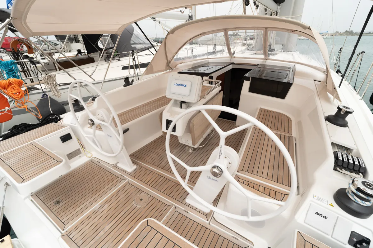 Cockpit of VRONTIS |Inverter|, a Hanse 418 sailboat at Municipal Unit of Lefkada, Greece