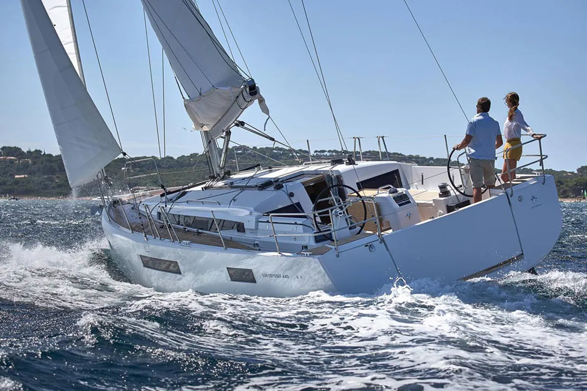 Exterior view of Scorpio, a Jeanneau Sun Odyssey 440 sailboat at Punat, Croatia