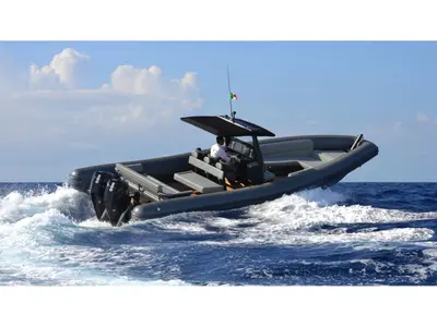 Exterior view of Orsa Minore, a Novamarine RH 1000 motorboat at Olbia, Italy