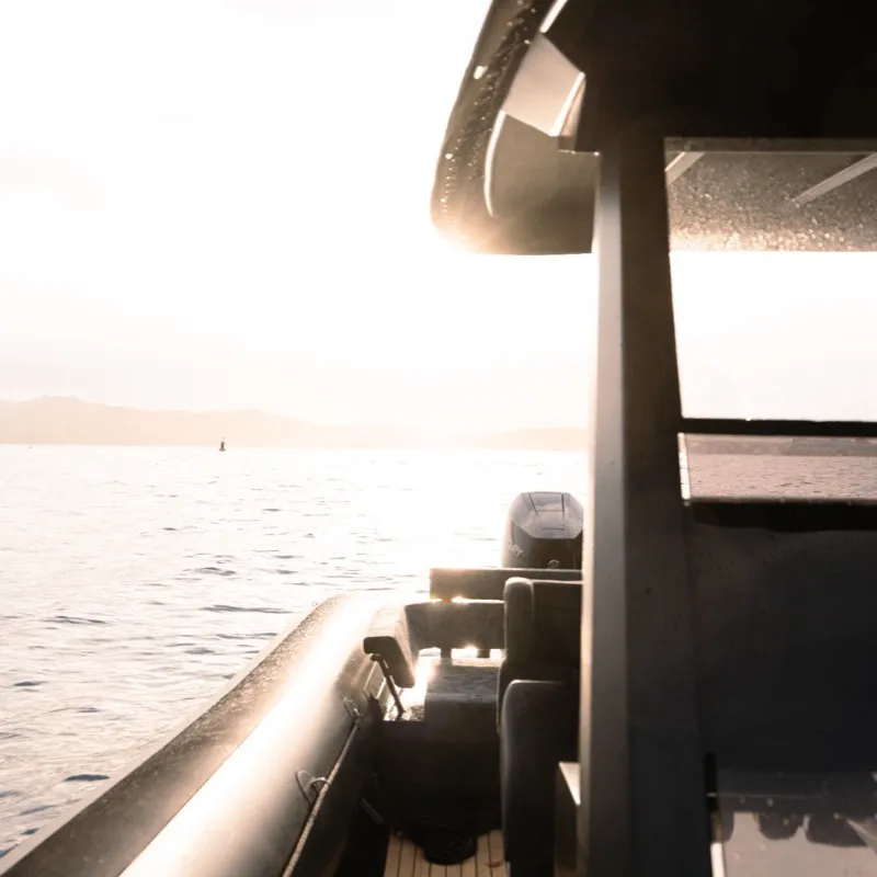 Deck of Orsa Minore, a Novamarine RH 1000 motorboat at Olbia, Italy