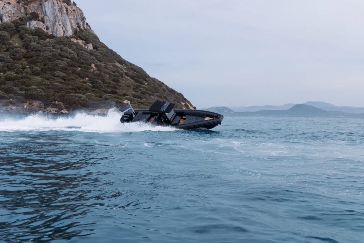 Exterior view of Orsa Minore, a Novamarine RH 1000 motorboat at Olbia, Italy