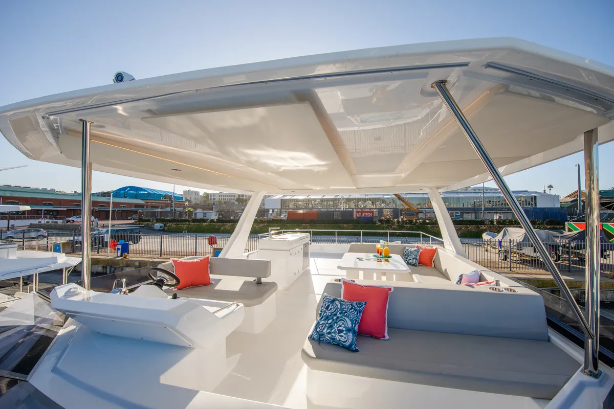 Deck of Moorings 534 PC/8+1 Exclusive Plus, a Leopard 53 PC catamaran at Road Town, British Virgin Islands