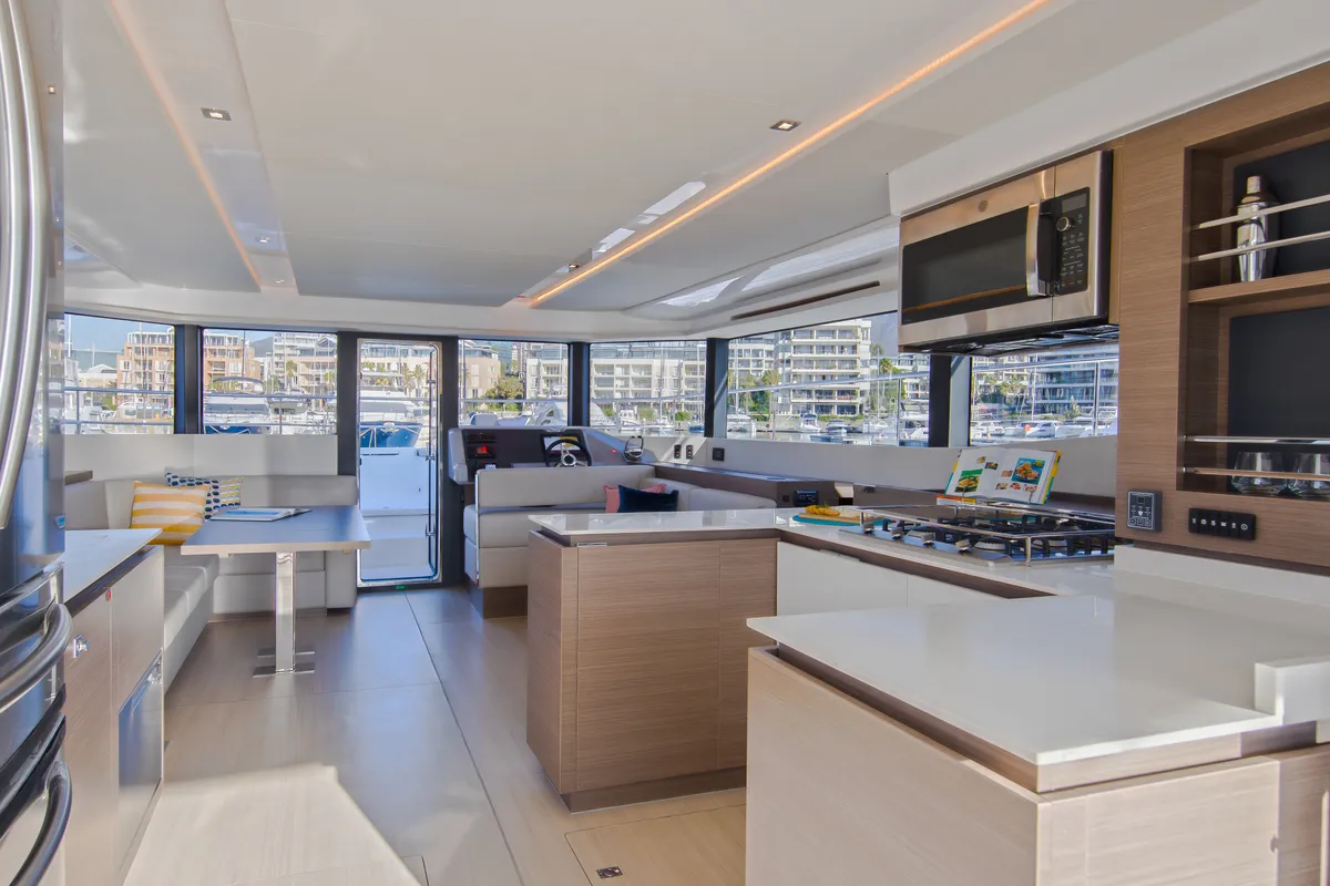 Salon of Moorings 534 PC/8+1 Exclusive Plus, a Leopard 53 PC catamaran at Road Town, British Virgin Islands