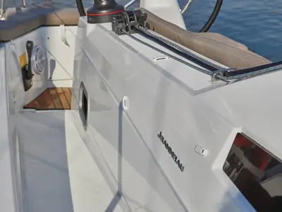 Deck of Oskar, a Jeanneau Sun Odyssey 410 sailboat at Primošten, Croatia
