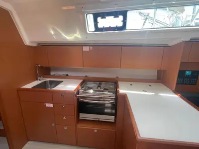 Galley of BLACKBERRY, a Bavaria C42 sailboat at Parikia, Greece