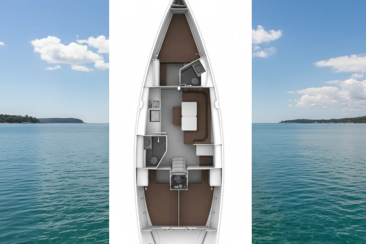 Exterior view of Levant, a Bavaria Cruiser 41 sailboat at Punat, Croatia