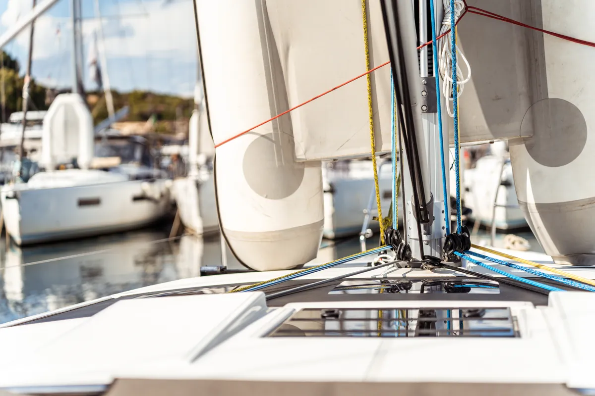 Deck of Hind, a Dufour 44 sailboat at Olbia, Italy