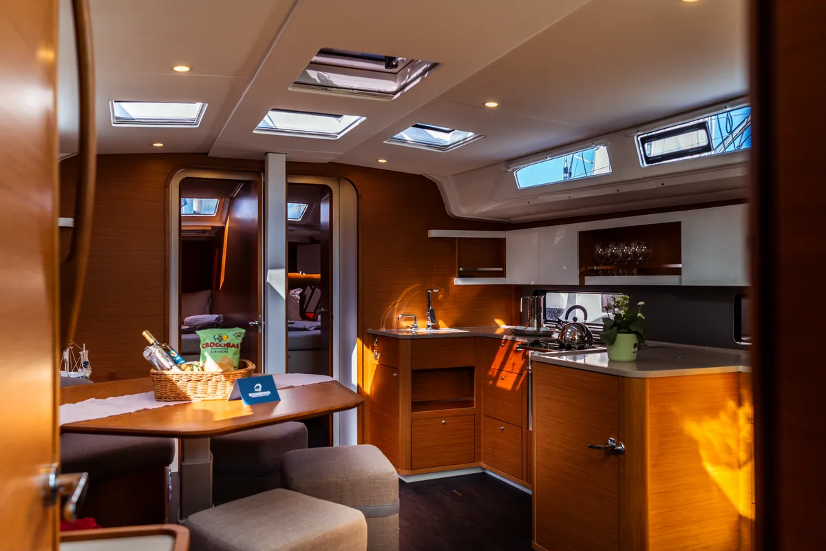 Salon of Hind, a Dufour 44 sailboat at Olbia, Italy