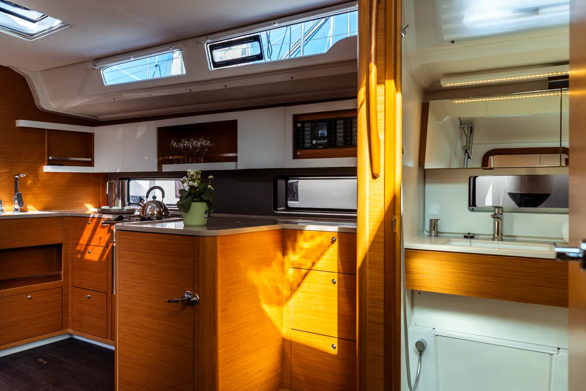 Galley of Hind, a Dufour 44 sailboat at Olbia, Italy